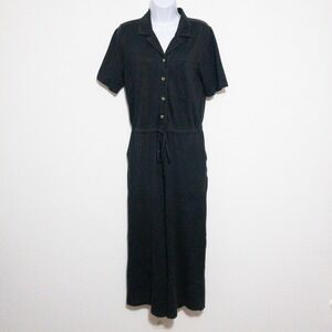 Duluth Trading Jumpsuit Womens S Black Al Fresco Cotton Crop Wide Leg Pocket
